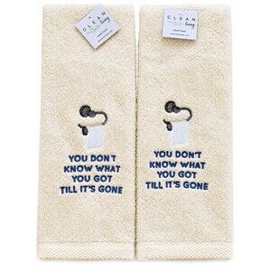 Avanti Hand Towels Set of 2 Don't Know What You've Got Ivory Embroidered Guest